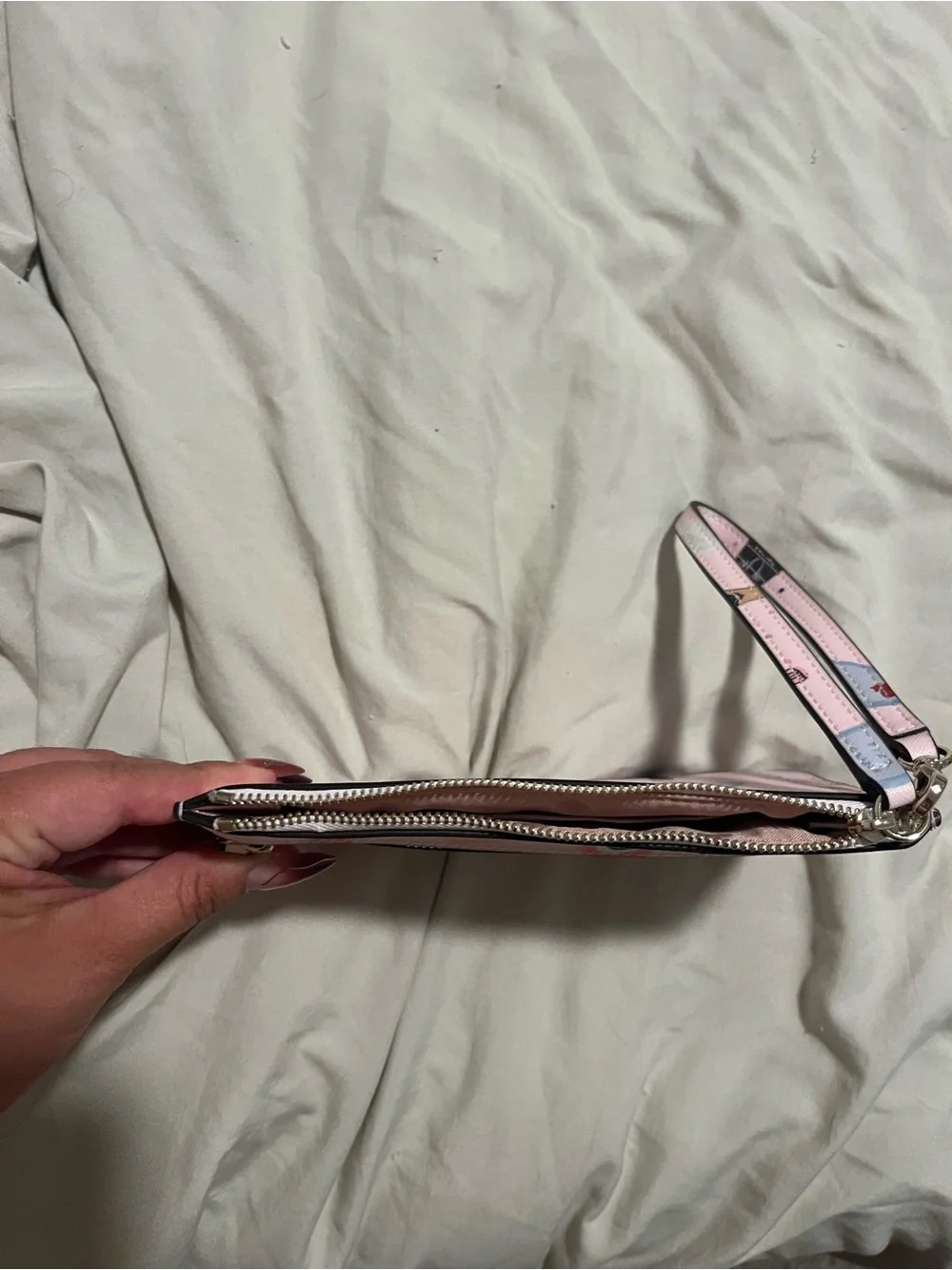 Pink Champagne Print Wristlet Bag